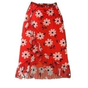 Urban Outfitters Edie Floral Mesh Ruffle Midi Skirt size Xs